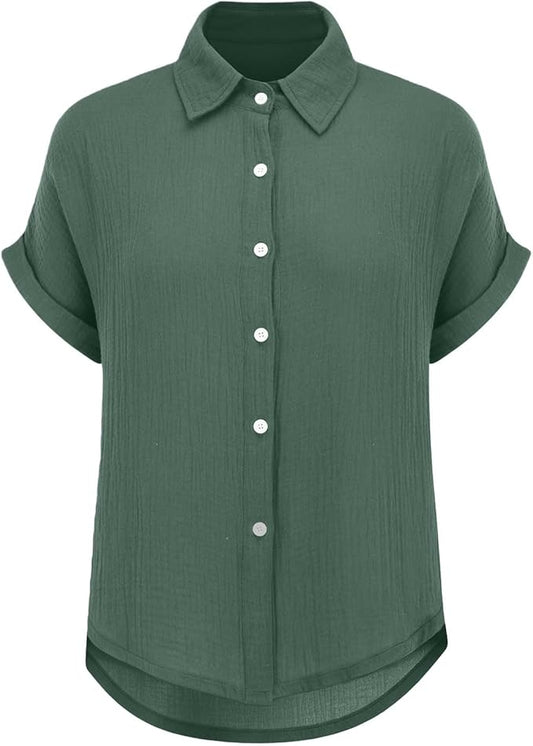 Women's T-Shirt 2026 Casual Linen Blouse Elegant Tunics Summer Short Sleeve Linen Button Blouses Long Oversized T-Shirt Long Blouse Linen Shirt Large Sizes Shirt Tops