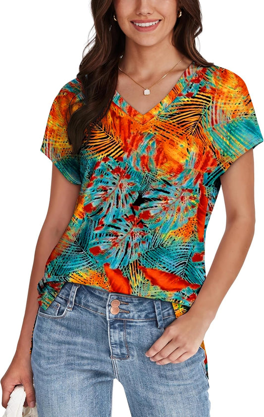 Womens Tops Basic Summer V Neck T Shirts Short Sleeve Dressy Casual Loose Fit Cute Tee Clothes Trendy Fashion Outfits